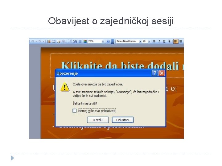 Obavijest o zajedničkoj sesiji 