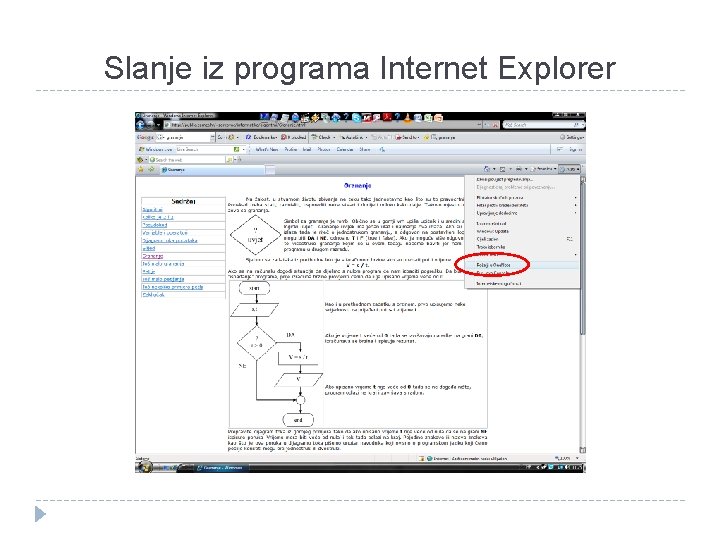 Slanje iz programa Internet Explorer 