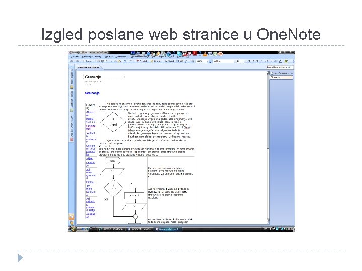 Izgled poslane web stranice u One. Note 