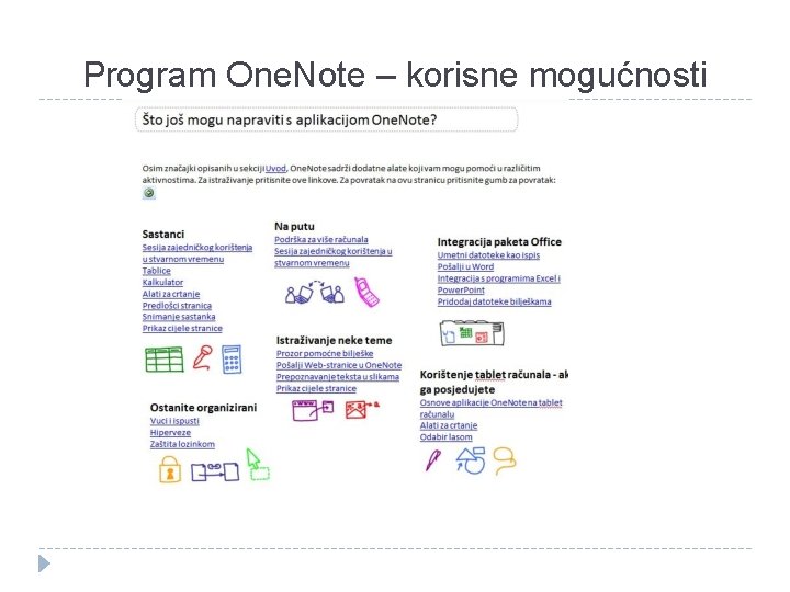 Program One. Note – korisne mogućnosti 
