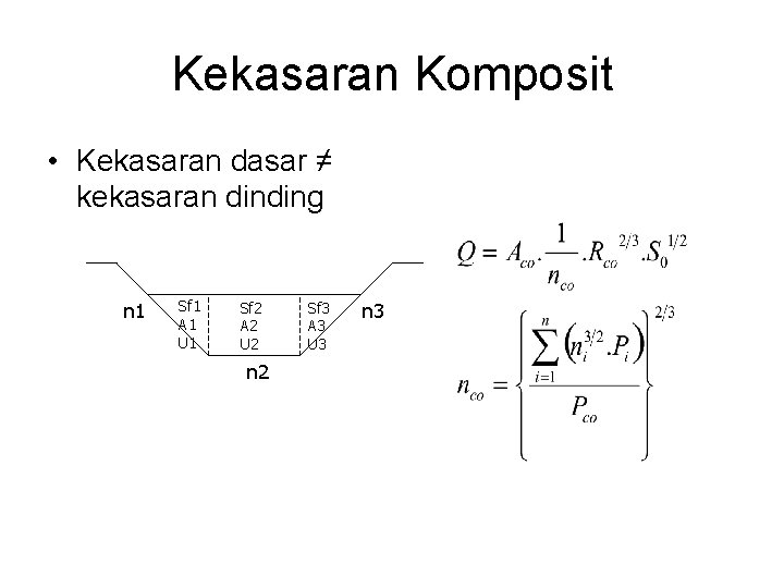 Kekasaran Komposit • Kekasaran dasar ≠ kekasaran dinding n 1 Sf 1 A 1 Kekasaran Komposit • Kekasaran dasar ≠ kekasaran dinding n 1 Sf 1 A 1