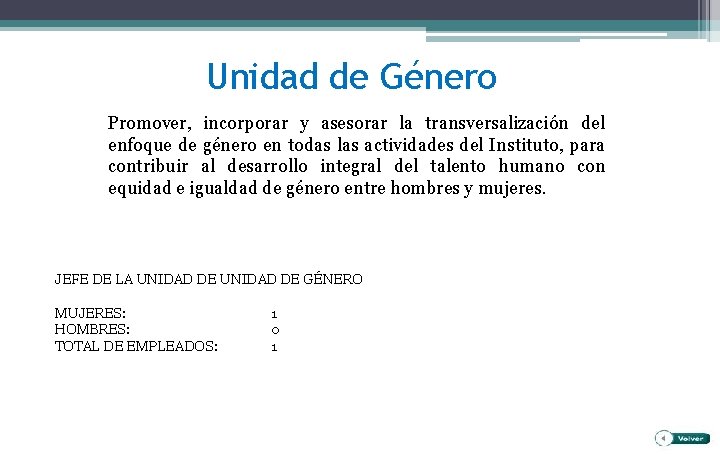 Unidad de Género Promover, incorporar y asesorar la transversalización del enfoque de género en