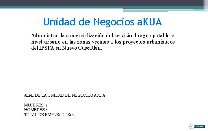 Unidad de Negocios a. KUA Administrar la comercialización del servicio de agua potable a