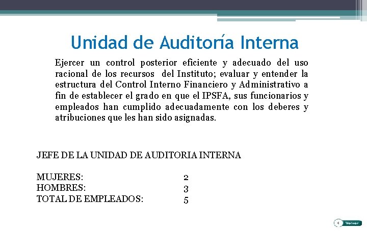 Unidad de Auditoría Interna Ejercer un control posterior eficiente y adecuado del uso racional