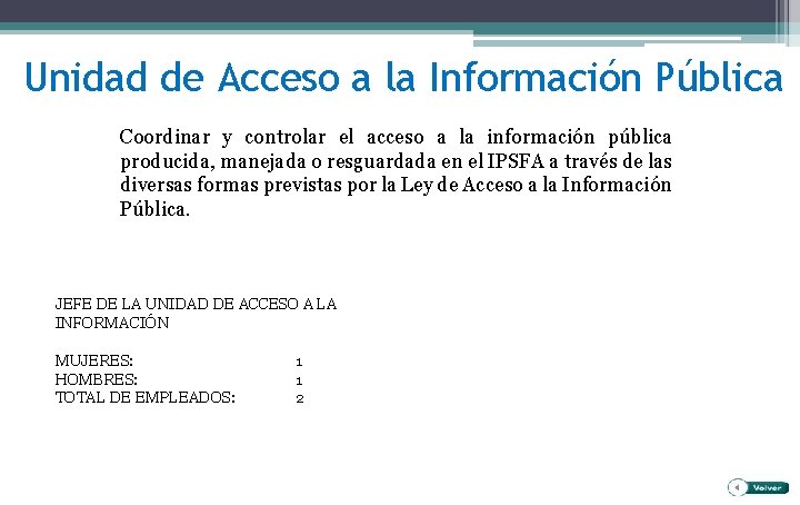 Unidad de Acceso a la Información Pública Coordinar y controlar el acceso a la