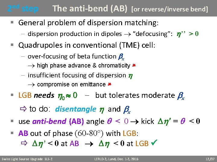 2 nd step The anti-bend (AB) [or reverse/inverse bend] § General problem of dispersion