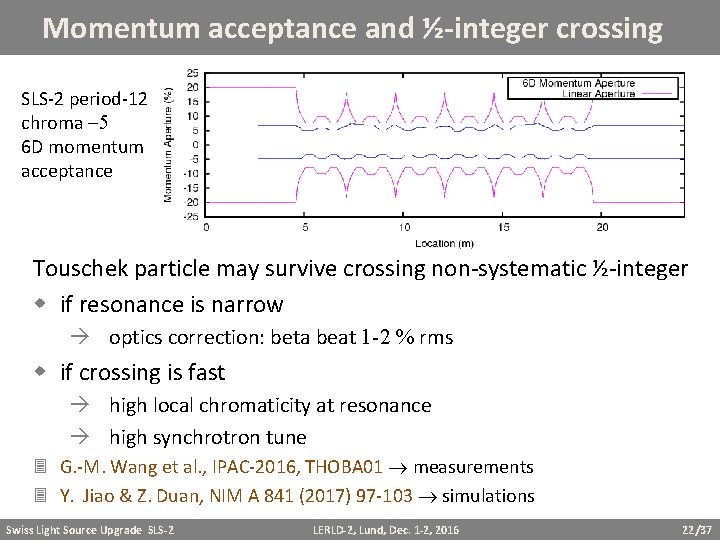 Momentum acceptance and ½-integer crossing SLS-2 period-12 chroma 5 6 D momentum acceptance Touschek