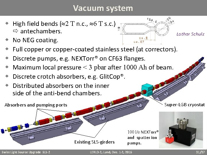 Vacuum system High field bends ( 2 T n. c. , 6 T s.