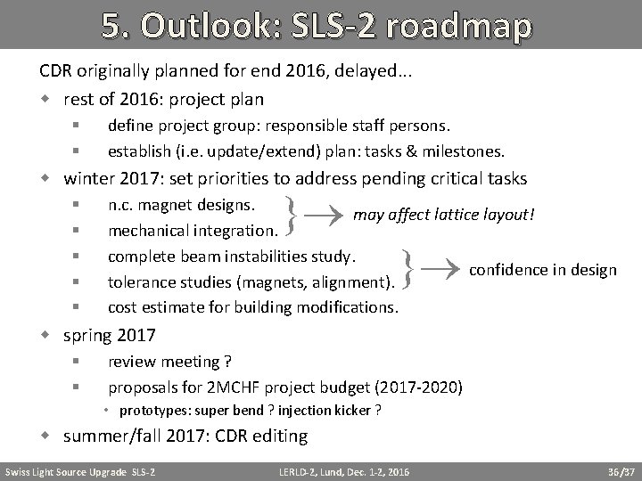 5. Outlook: SLS-2 roadmap CDR originally planned for end 2016, delayed. . . rest