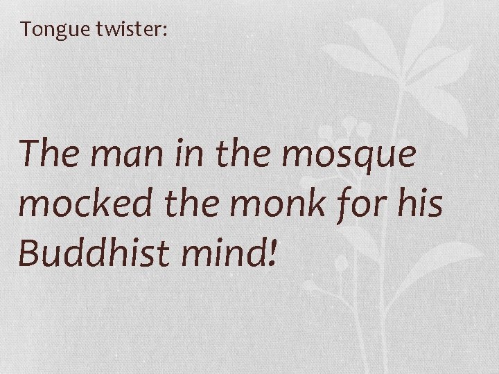 Tongue twister: The man in the mosque mocked the monk for his Buddhist mind!