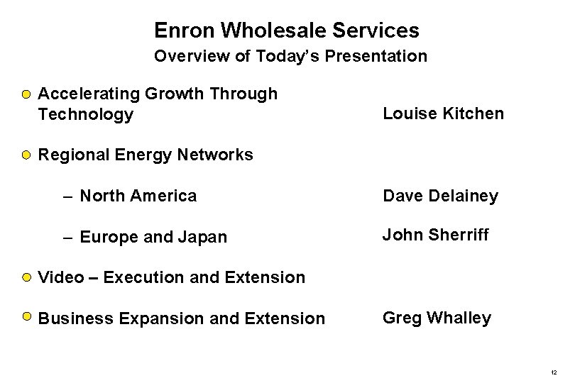 Enron Wholesale Services Overview of Today’s Presentation Accelerating Growth Through Technology Louise Kitchen Regional Enron Wholesale Services Overview of Today’s Presentation Accelerating Growth Through Technology Louise Kitchen Regional