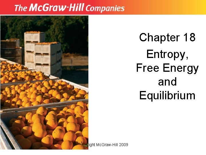 Chapter 18 Entropy, Free Energy and Equilibrium Copyright Mc. Graw-Hill 2009 