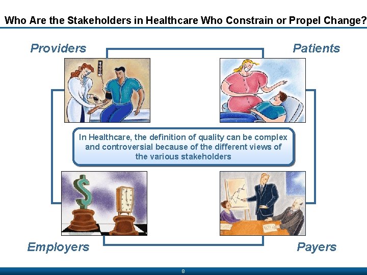 Who Are the Stakeholders in Healthcare Who Constrain or Propel Change? Providers Patients In