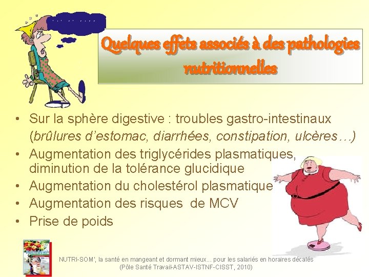 : Quelques effets associés à des pathologies nutritionnelles • Sur la sphère digestive : : Quelques effets associés à des pathologies nutritionnelles • Sur la sphère digestive :