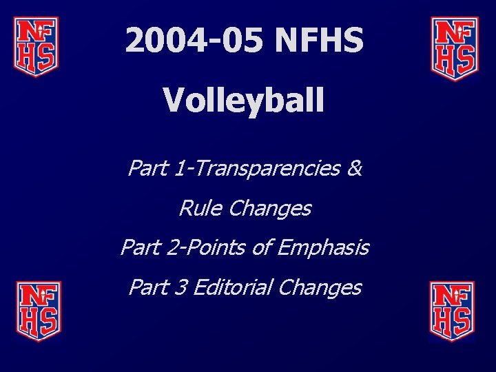 2004 -05 NFHS Volleyball Part 1 -Transparencies & Rule Changes Part 2 -Points of