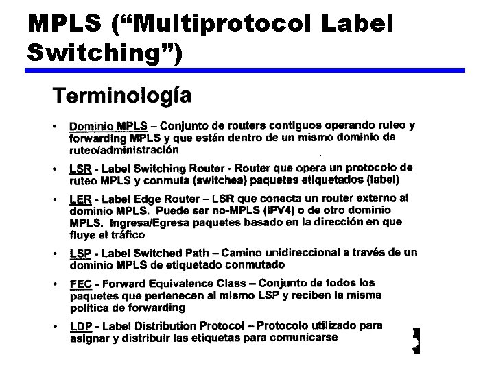 MPLS (“Multiprotocol Label Switching”) MPLS (“Multiprotocol Label Switching”)
