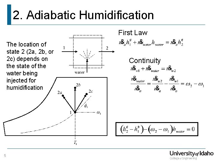 2. Adiabatic Humidification First Law The location of state 2 (2 a, 2 b,