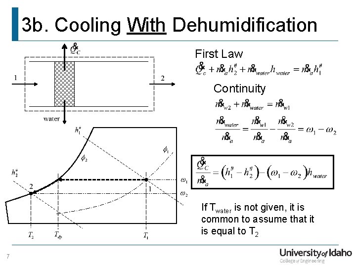 3 b. Cooling With Dehumidification First Law Continuity If Twater is not given, it