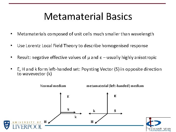 Metamaterial Basics • Metamaterials composed of unit cells much smaller than wavelength • Use Metamaterial Basics • Metamaterials composed of unit cells much smaller than wavelength • Use