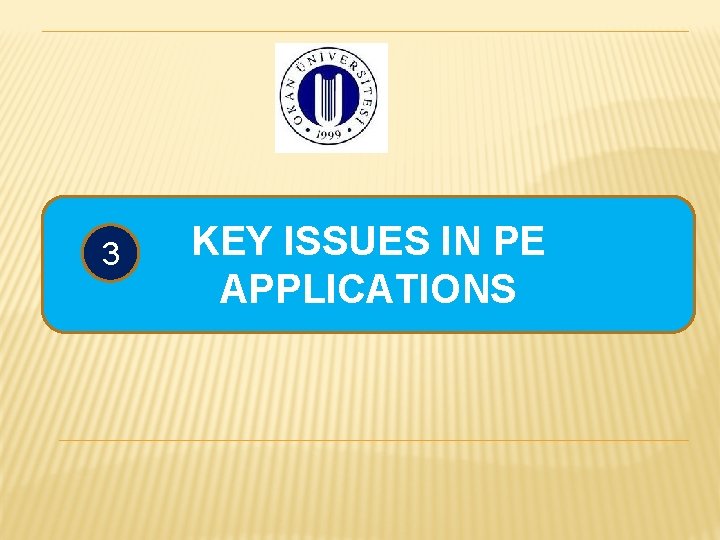 3 KEY ISSUES IN PE APPLICATIONS 