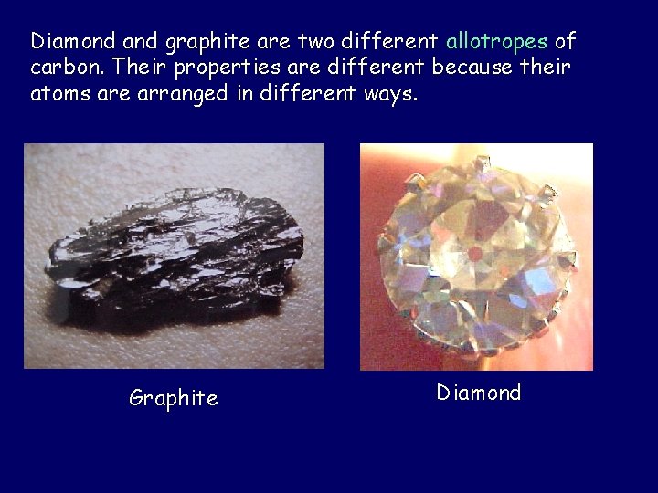 Diamond and graphite are two different allotropes of carbon. Their properties are different because
