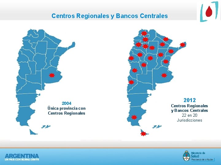 Centros Regionales y Bancos Centrales 2004 Única provincia con Centros Regionales 2012 Centros Regionales Centros Regionales y Bancos Centrales 2004 Única provincia con Centros Regionales 2012 Centros Regionales