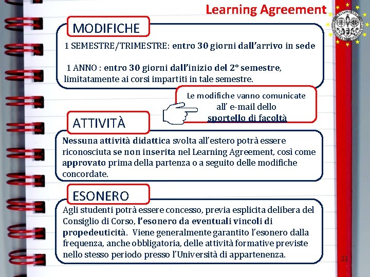 Learning Agreement MODIFICHE 1 SEMESTRE/TRIMESTRE: entro 30 giorni dall’arrivo in sede 1 ANNO : Learning Agreement MODIFICHE 1 SEMESTRE/TRIMESTRE: entro 30 giorni dall’arrivo in sede 1 ANNO :