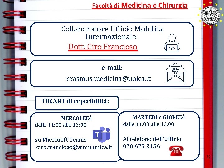 Facoltà di Medicina e Chirurgia Collaboratore Ufficio Mobilità Internazionale: Dott. Ciro Francioso e-mail: erasmus. Facoltà di Medicina e Chirurgia Collaboratore Ufficio Mobilità Internazionale: Dott. Ciro Francioso e-mail: erasmus.