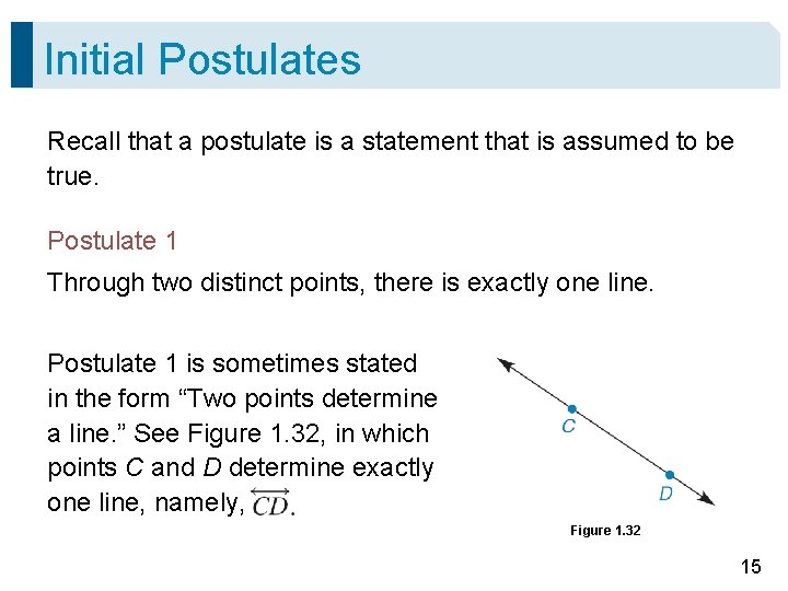 Initial Postulates Recall that a postulate is a statement that is assumed to be