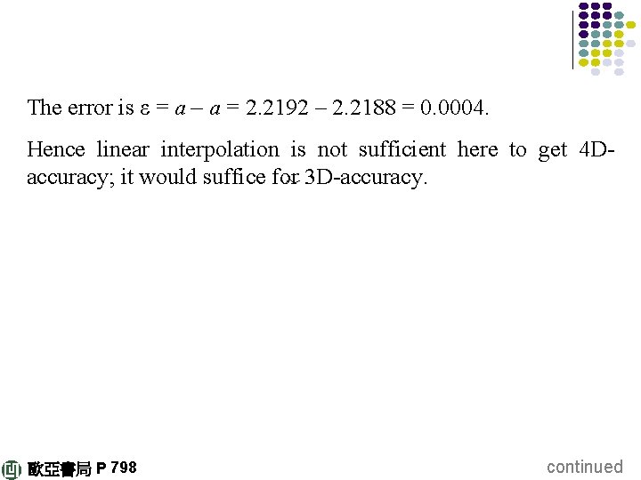 The error is ε = a – a = 2. 2192 – 2. 2188