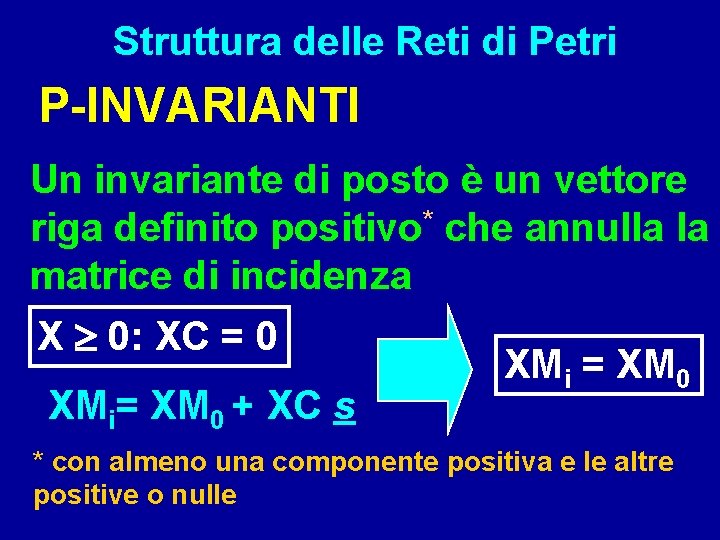 Struttura delle Reti di Petri P-INVARIANTI Un invariante di posto è un vettore riga