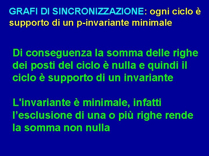 GRAFI DI SINCRONIZZAZIONE: ogni ciclo è supporto di un p-invariante minimale Di conseguenza la