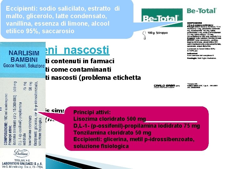 Eccipienti: sodio salicilato, estratto di malto, glicerolo, latte condensato, vanillina, essenza di limone, alcool