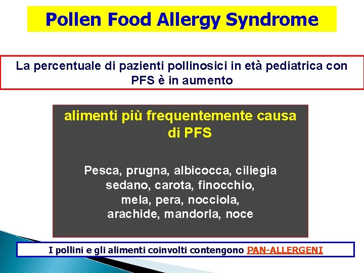 Pollen Food Allergy Syndrome La percentuale di pazienti pollinosici in età pediatrica con PFS