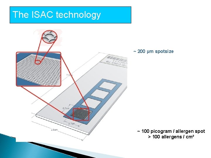 The ISAC technology ~ 200 µm spotsize ~ 100 picogram / allergen spot >