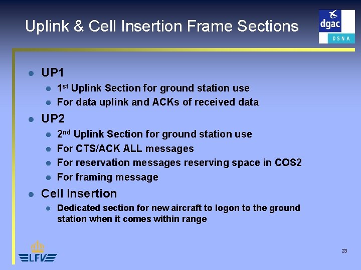 Uplink & Cell Insertion Frame Sections l UP 1 l l l UP 2