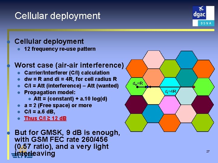 Cellular deployment l l Worst case (air-air interference) l l l l 12 frequency