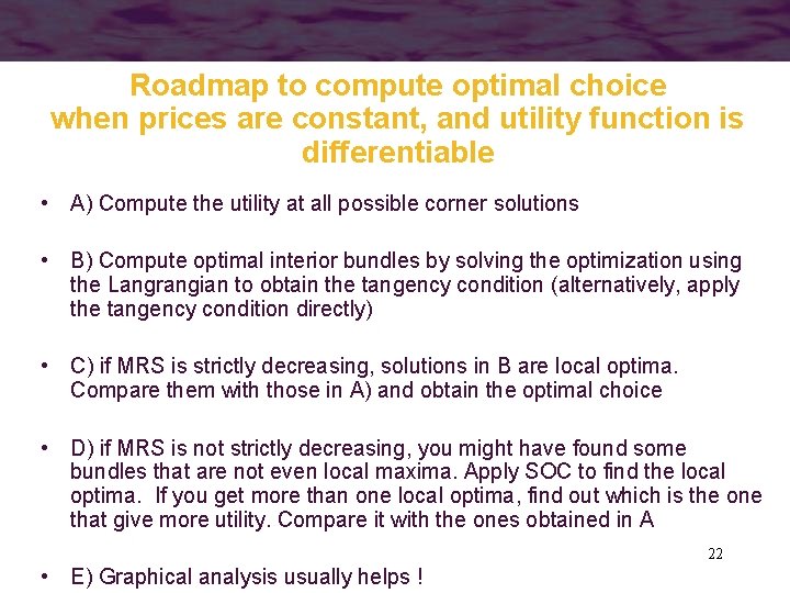 Roadmap to compute optimal choice when prices are constant, and utility function is differentiable