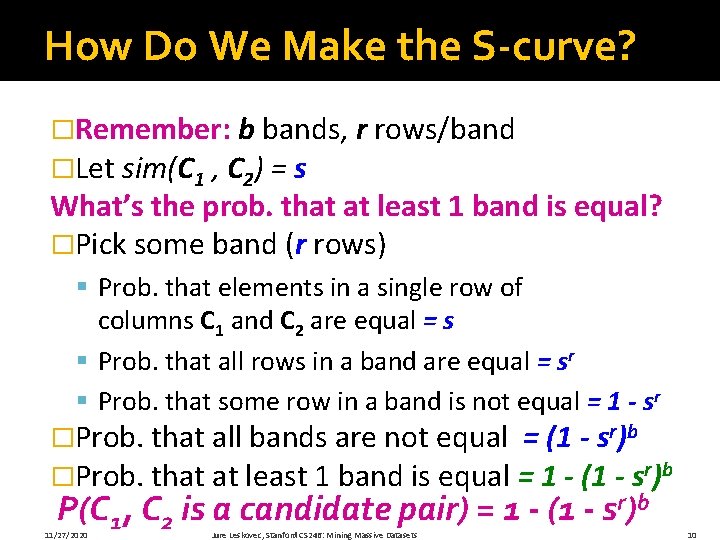 How Do We Make the S-curve? �Remember: b bands, r rows/band �Let sim(C 1