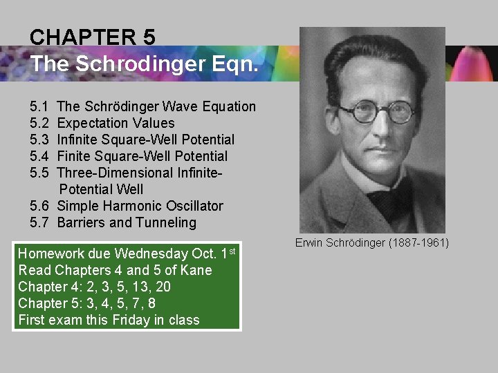 CHAPTER 5 The Schrodinger Eqn. 5. 1 5. 2 5. 3 5. 4 5.