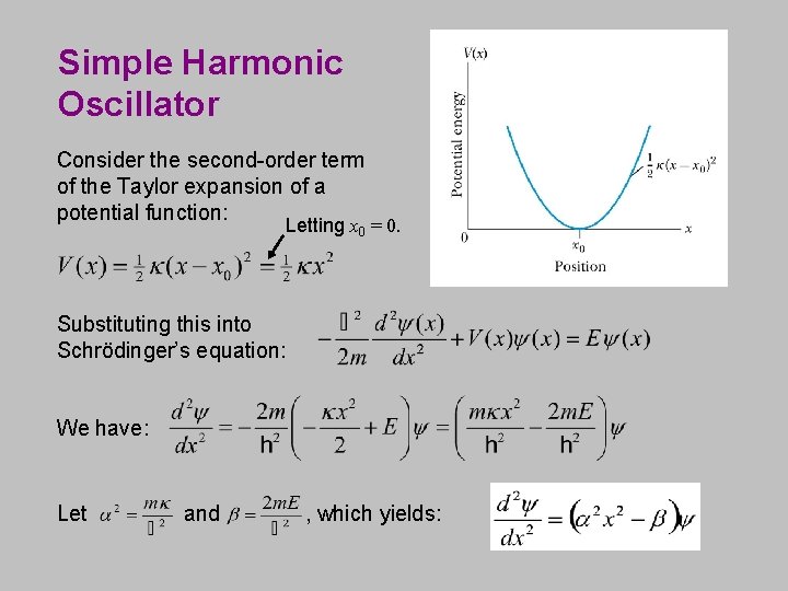 Simple Harmonic Oscillator Consider the second-order term of the Taylor expansion of a potential