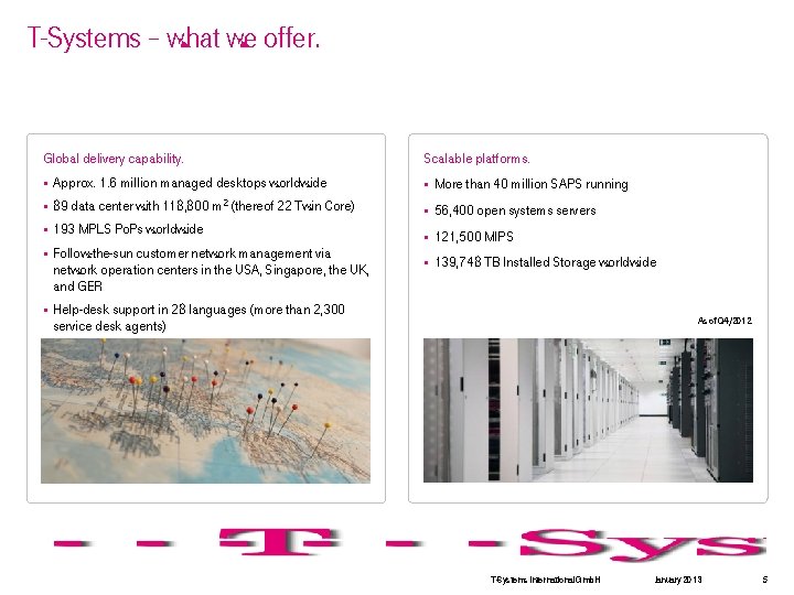 T-Systems – what we offer. Global delivery capability. Scalable platforms. § Approx. 1. 6