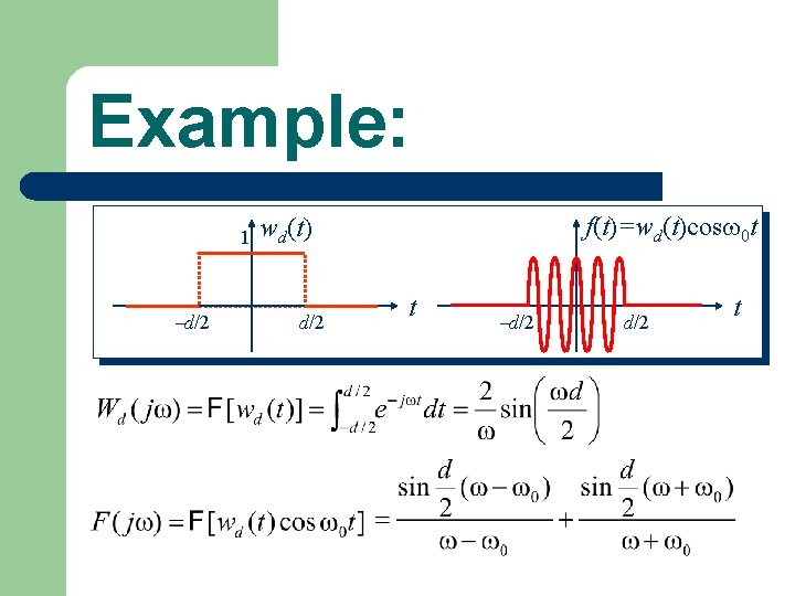 Example: 1 d/2 f(t)=wd(t)cos 0 t wd(t) d/2 t 