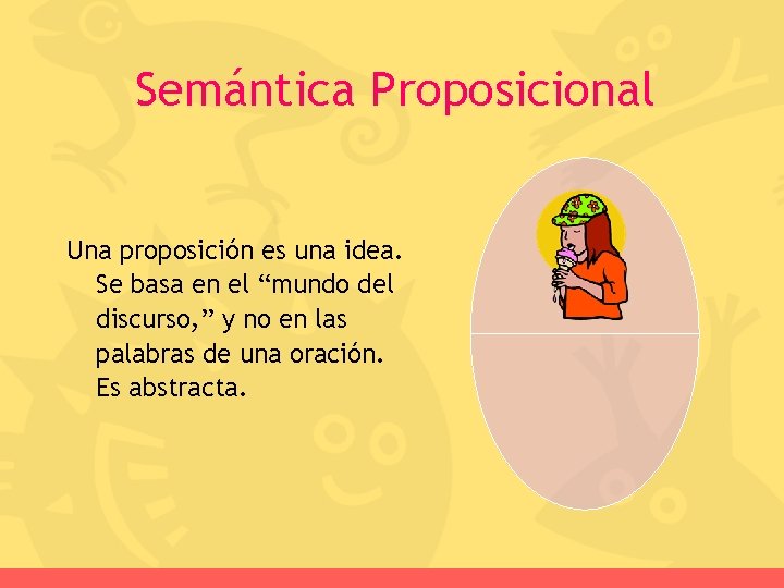 Semántica Proposicional Una proposición es una idea. Se basa en el “mundo del discurso,