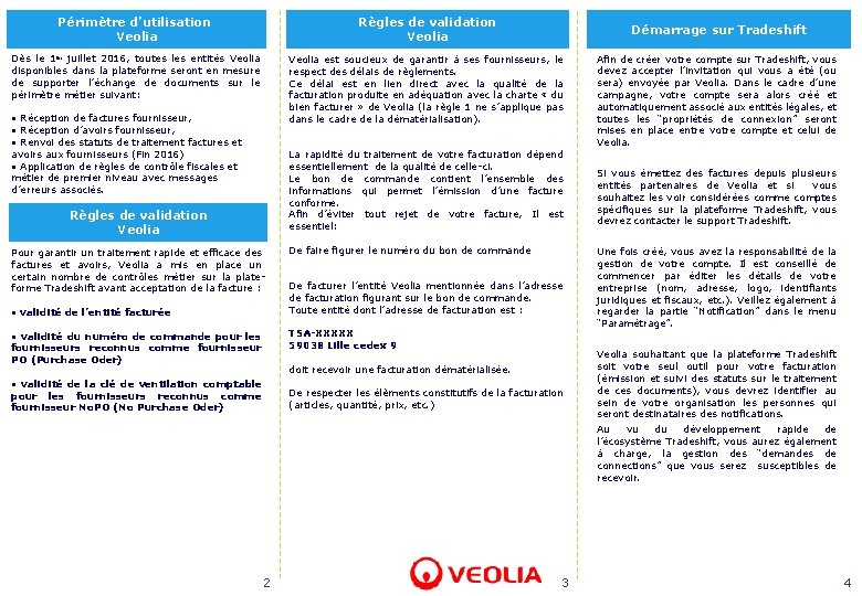 Périmètre d’utilisation Veolia Règles de validation Veolia Dès le 1 er juillet 2016, toutes