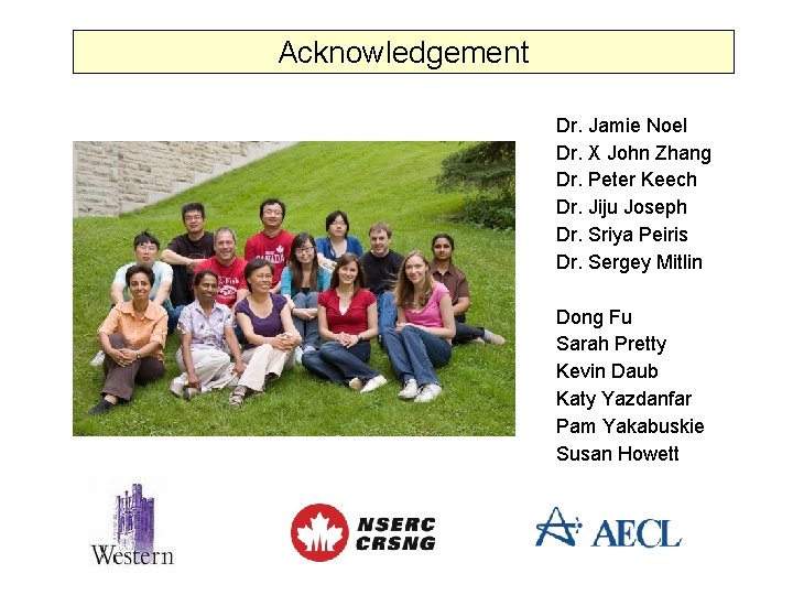 Acknowledgement Dr. Jamie Noel Dr. X John Zhang Dr. Peter Keech Dr. Jiju Joseph