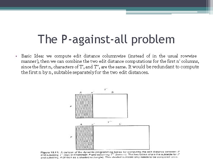 The P-against-all problem • Basic Idea: we compute edit distance columnwise (instead of in