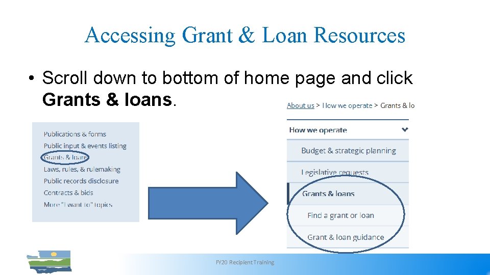 Accessing Grant & Loan Resources • Scroll down to bottom of home page and