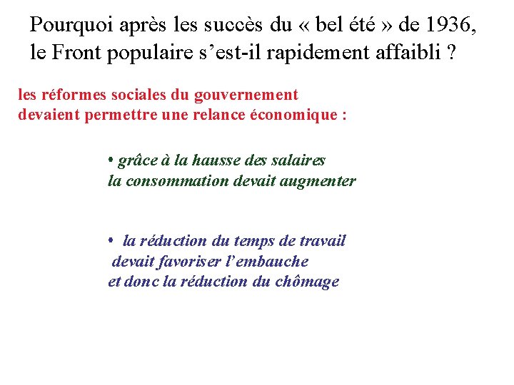 Pourquoi après les succès du « bel été » de 1936, le Front populaire