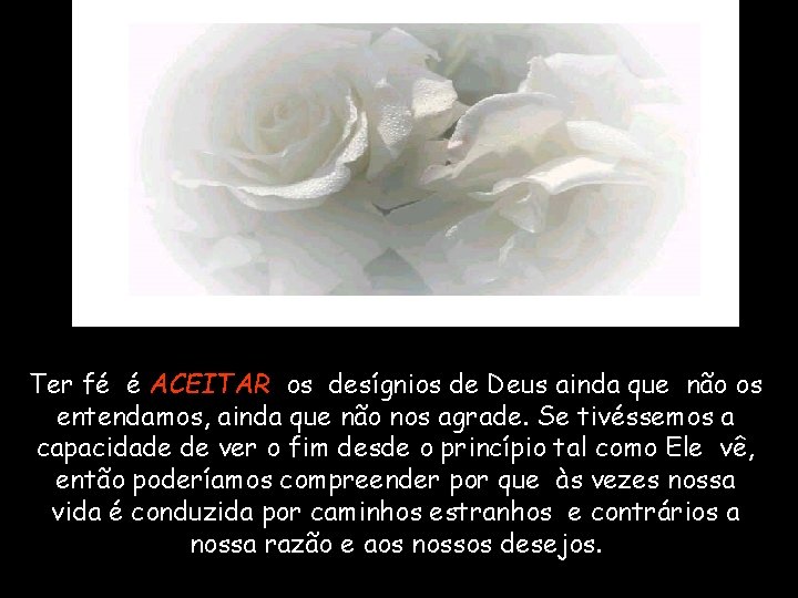 Ter fé é ACEITAR os desígnios de Deus ainda que não os entendamos, ainda